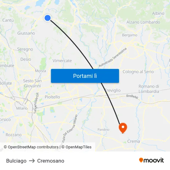 Bulciago to Cremosano map