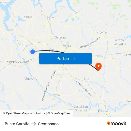 Busto Garolfo to Cremosano map