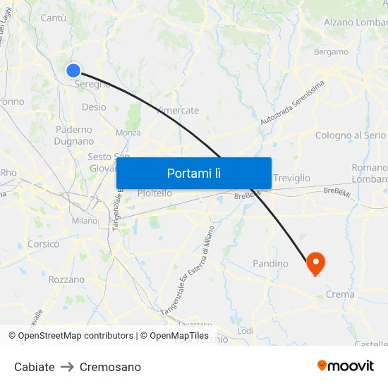 Cabiate to Cremosano map