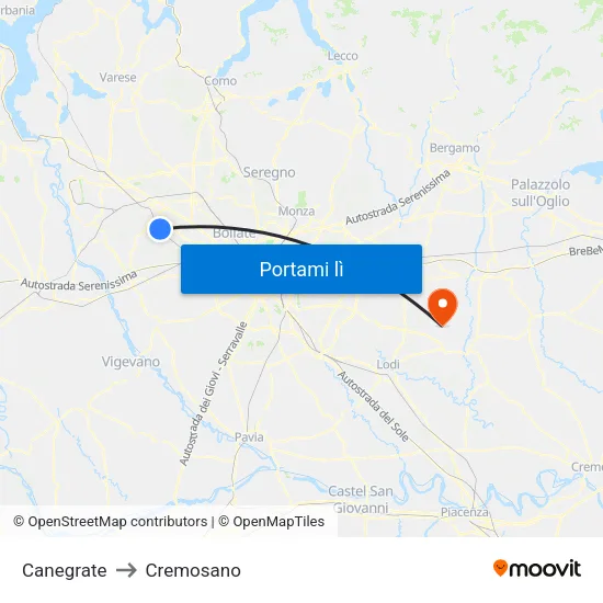 Canegrate to Cremosano map