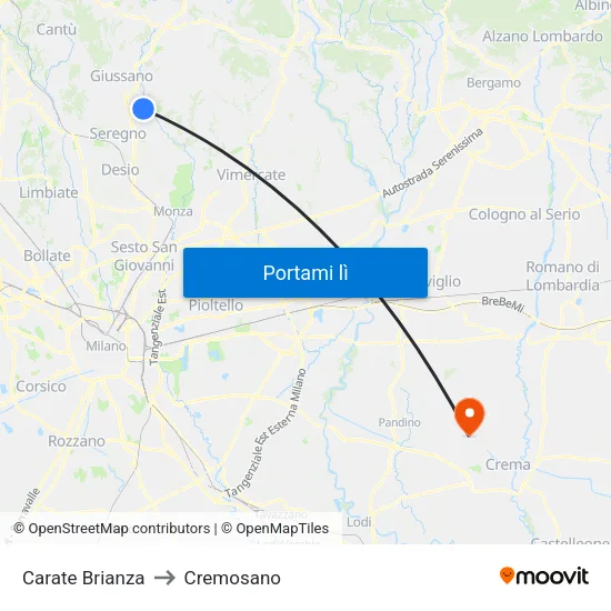 Carate Brianza to Cremosano map