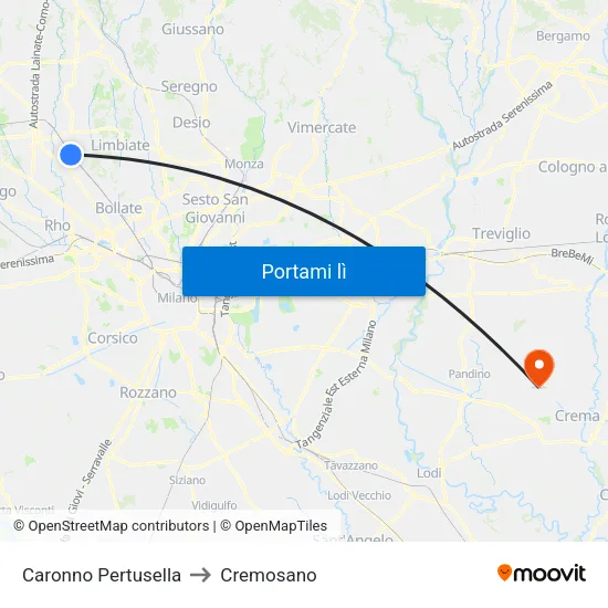 Caronno Pertusella to Cremosano map