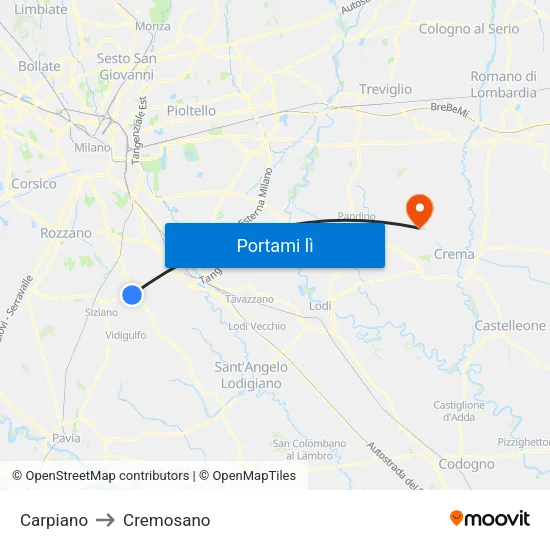 Carpiano to Cremosano map