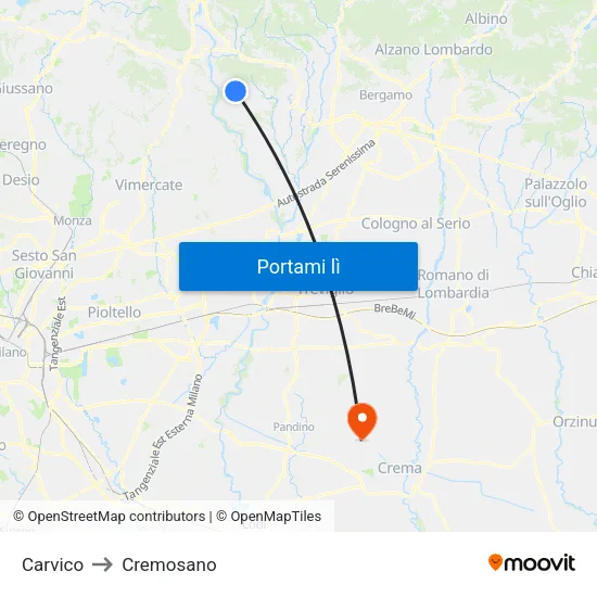 Carvico to Cremosano map