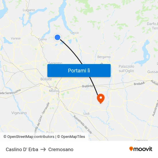 Caslino D' Erba to Cremosano map