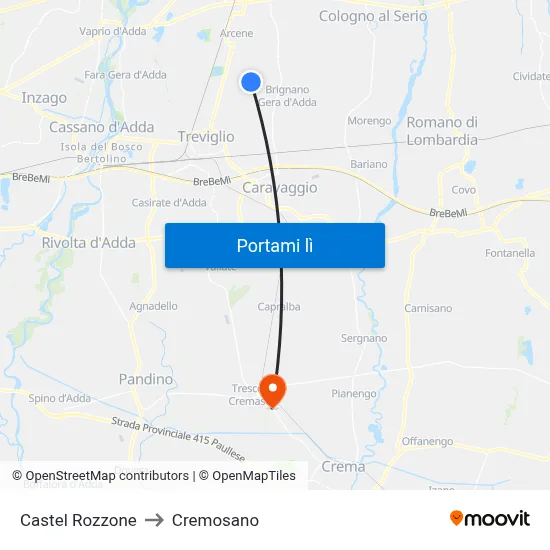 Castel Rozzone to Cremosano map