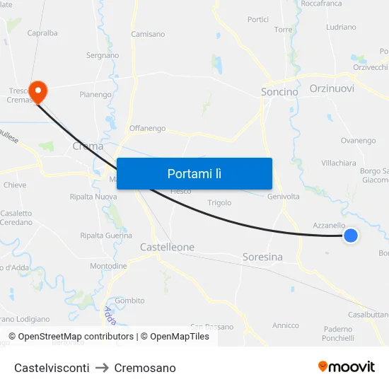 Castelvisconti to Cremosano map