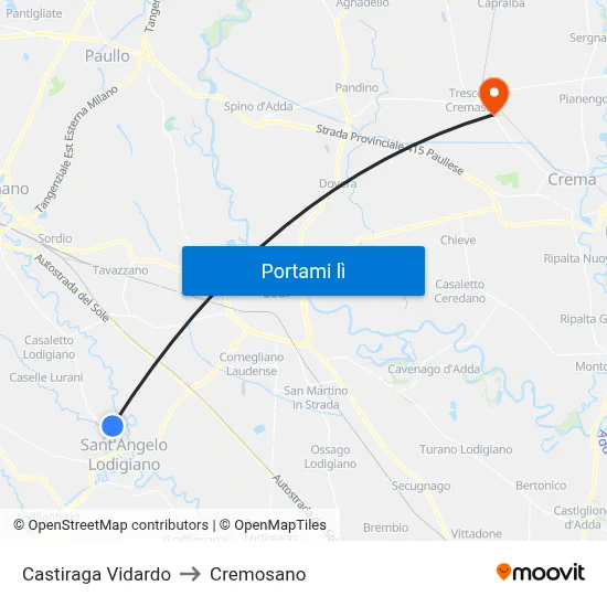 Castiraga Vidardo to Cremosano map
