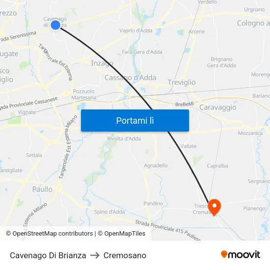 Cavenago Di Brianza to Cremosano map