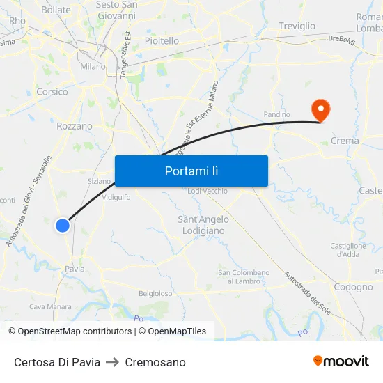 Certosa Di Pavia to Cremosano map