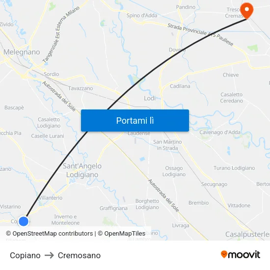 Copiano to Cremosano map