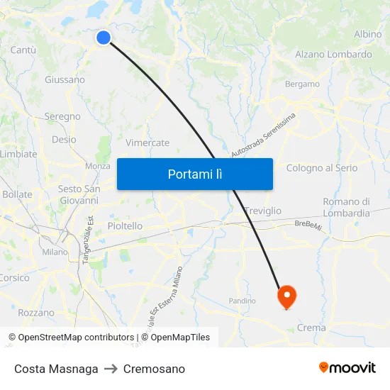 Costa Masnaga to Cremosano map