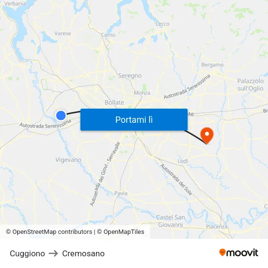 Cuggiono to Cremosano map