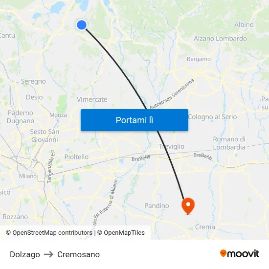 Dolzago to Cremosano map
