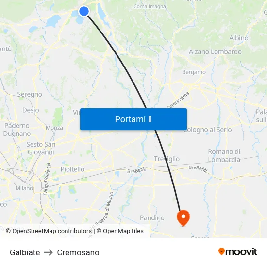 Galbiate to Cremosano map