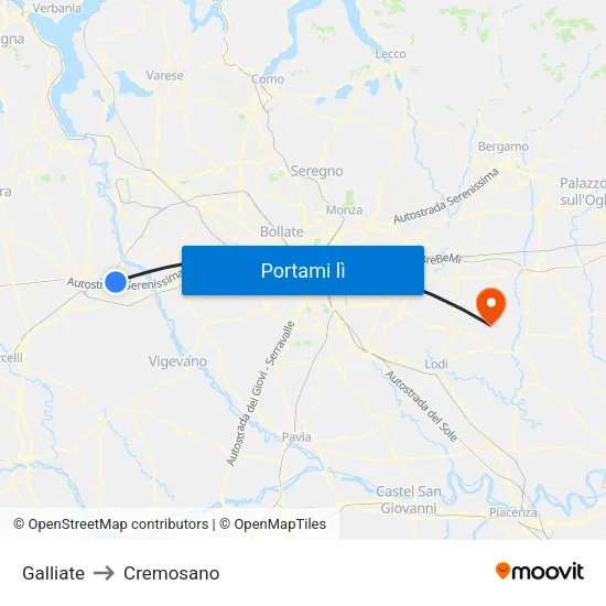 Galliate to Cremosano map