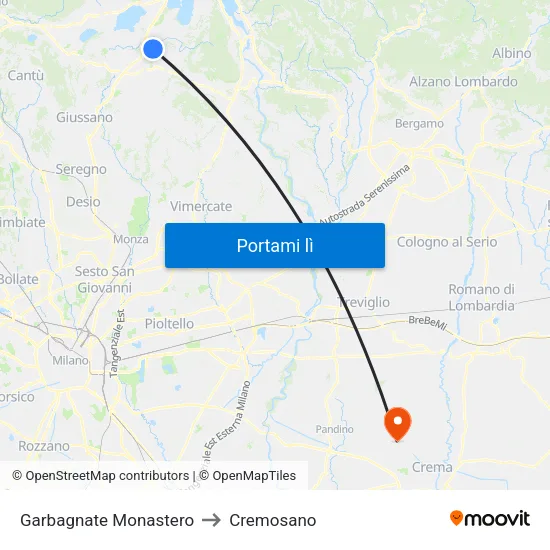 Garbagnate Monastero to Cremosano map