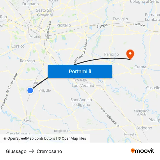 Giussago to Cremosano map