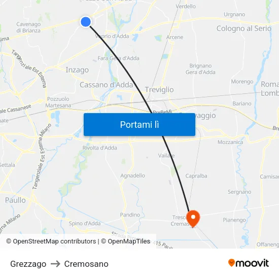 Grezzago to Cremosano map