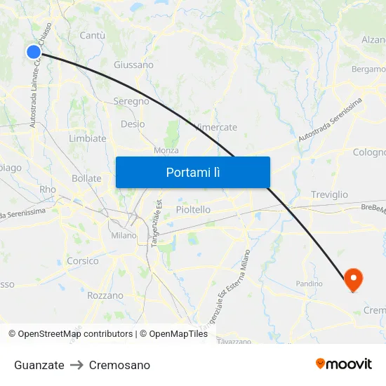 Guanzate to Cremosano map