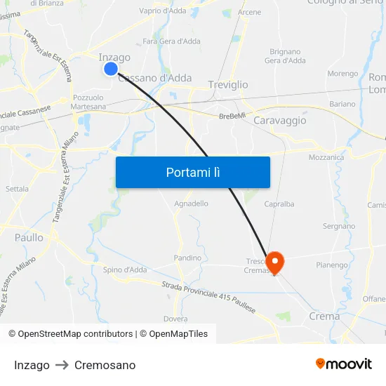 Inzago to Cremosano map