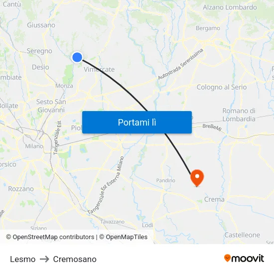 Lesmo to Cremosano map
