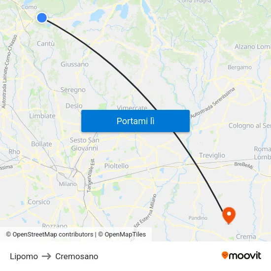 Lipomo to Cremosano map