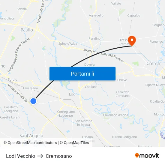 Lodi Vecchio to Cremosano map