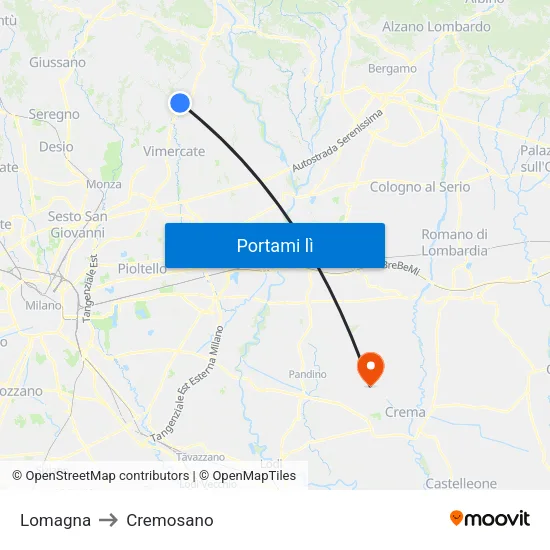 Lomagna to Cremosano map