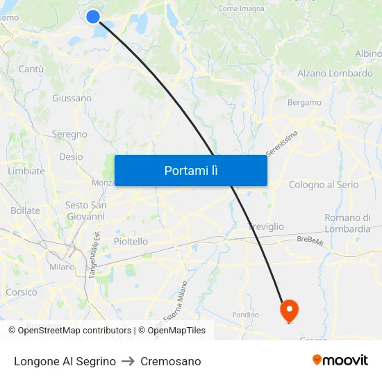 Longone Al Segrino to Cremosano map