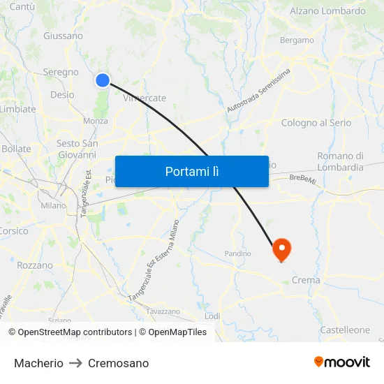 Macherio to Cremosano map