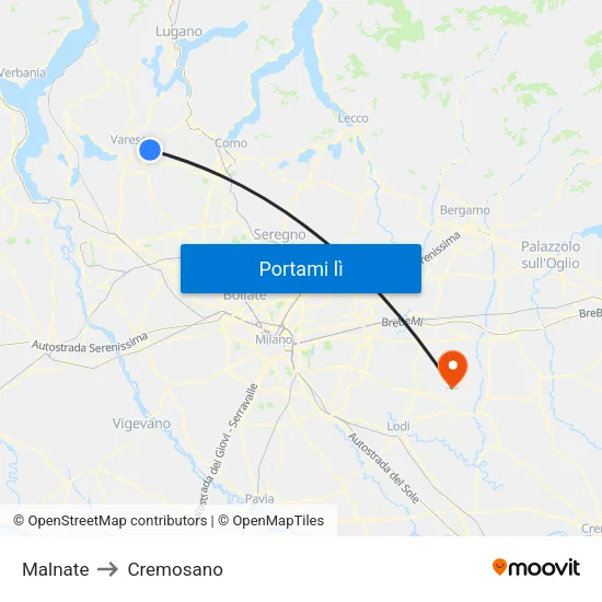 Malnate to Cremosano map