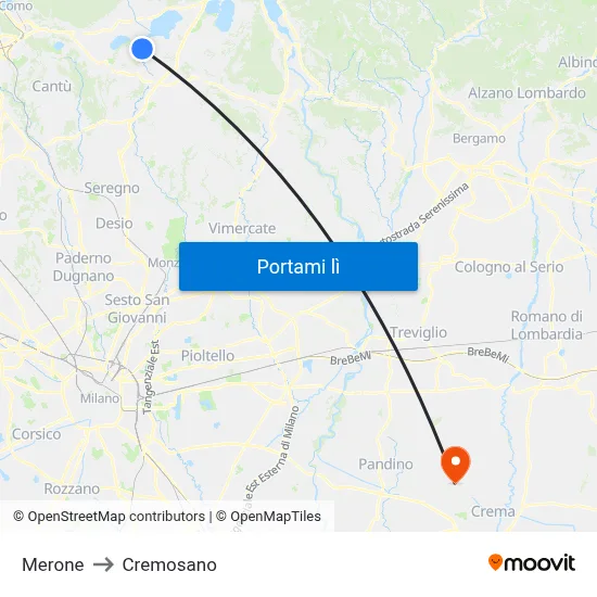 Merone to Cremosano map