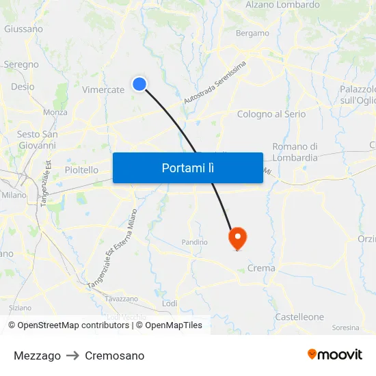 Mezzago to Cremosano map