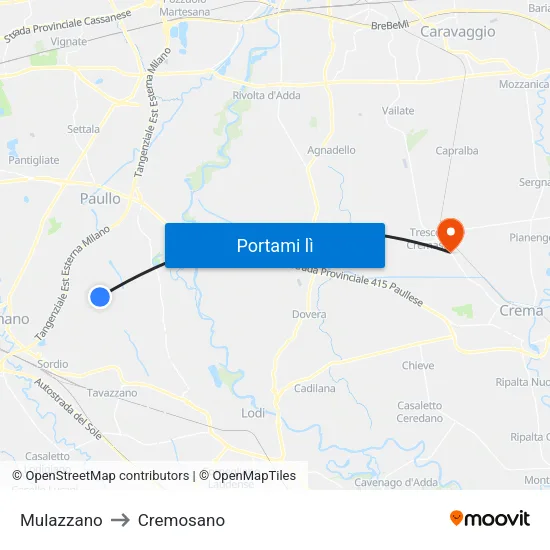 Mulazzano to Cremosano map