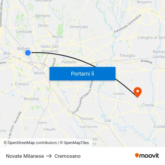 Novate Milanese to Cremosano map