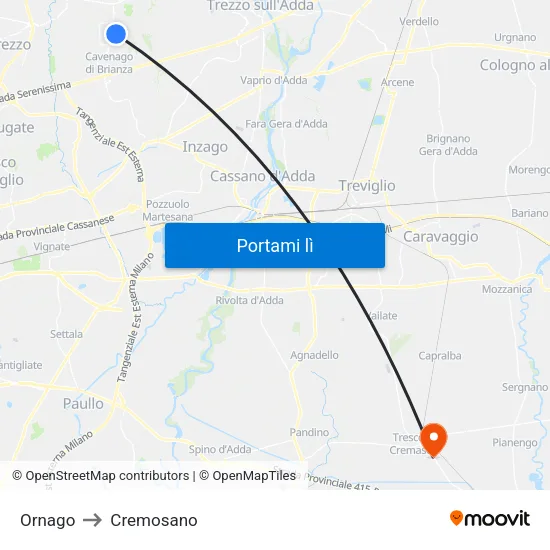 Ornago to Cremosano map