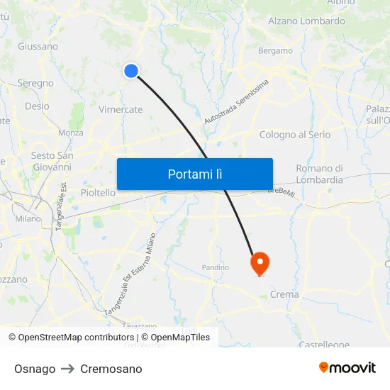 Osnago to Cremosano map