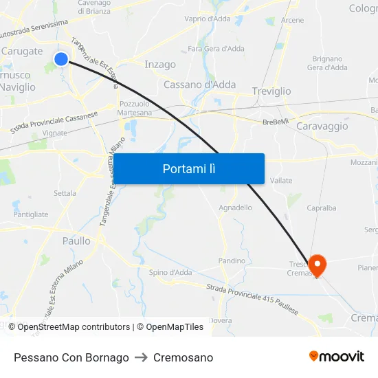 Pessano Con Bornago to Cremosano map