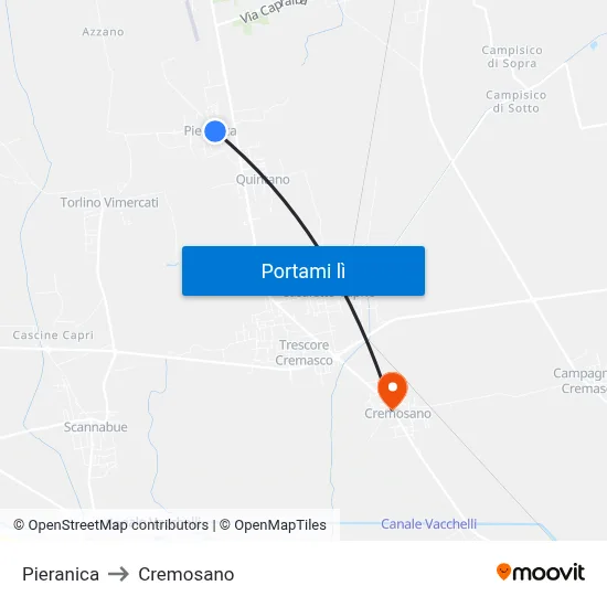 Pieranica to Cremosano map