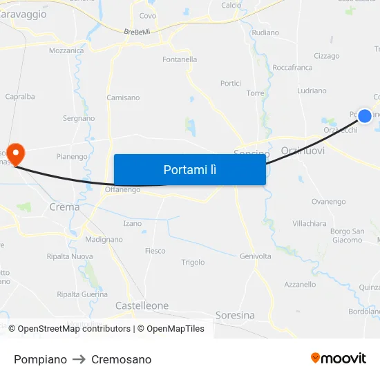 Pompiano to Cremosano map