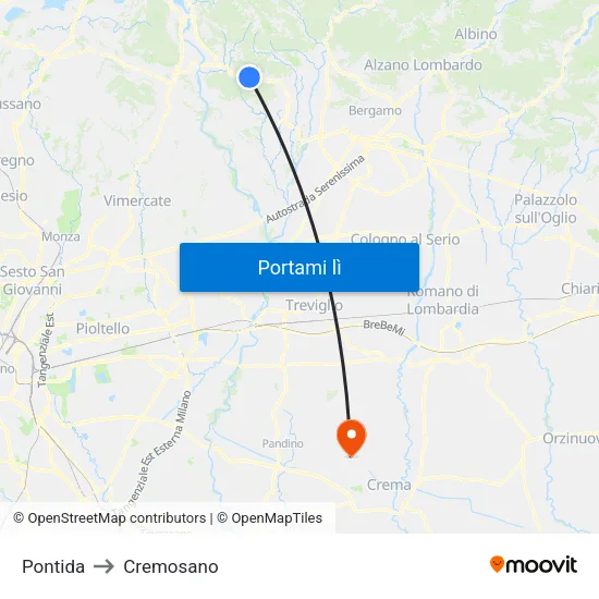 Pontida to Cremosano map