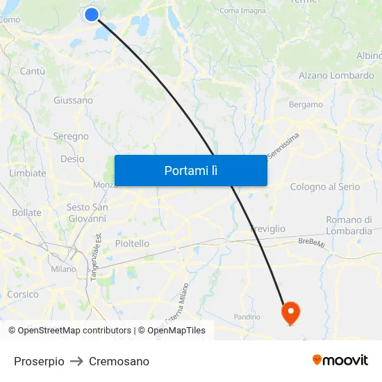 Proserpio to Cremosano map