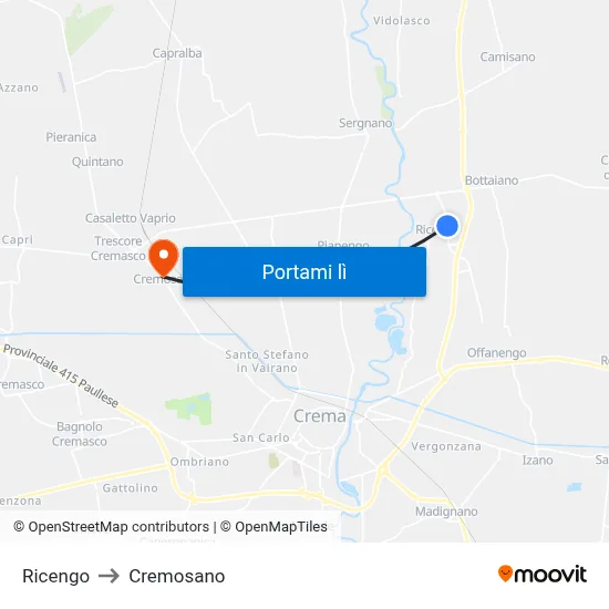 Ricengo to Cremosano map