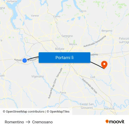 Romentino to Cremosano map