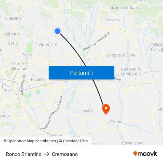 Ronco Briantino to Cremosano map