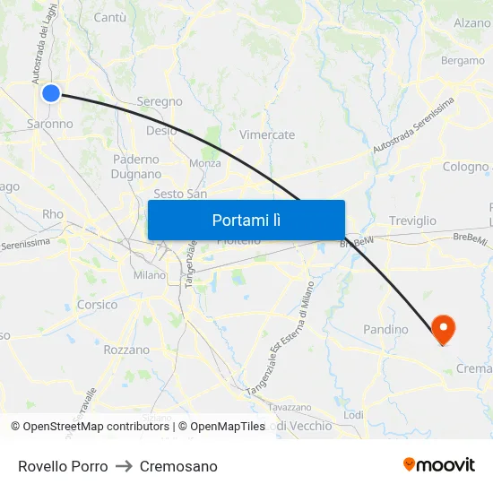 Rovello Porro to Cremosano map