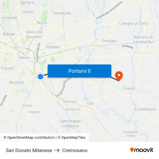 San Donato Milanese to Cremosano map