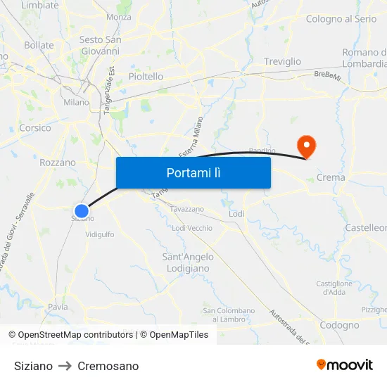 Siziano to Cremosano map
