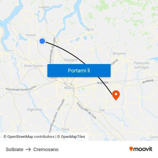 Solbiate to Cremosano map